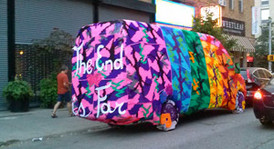 van covered in yarn art 
