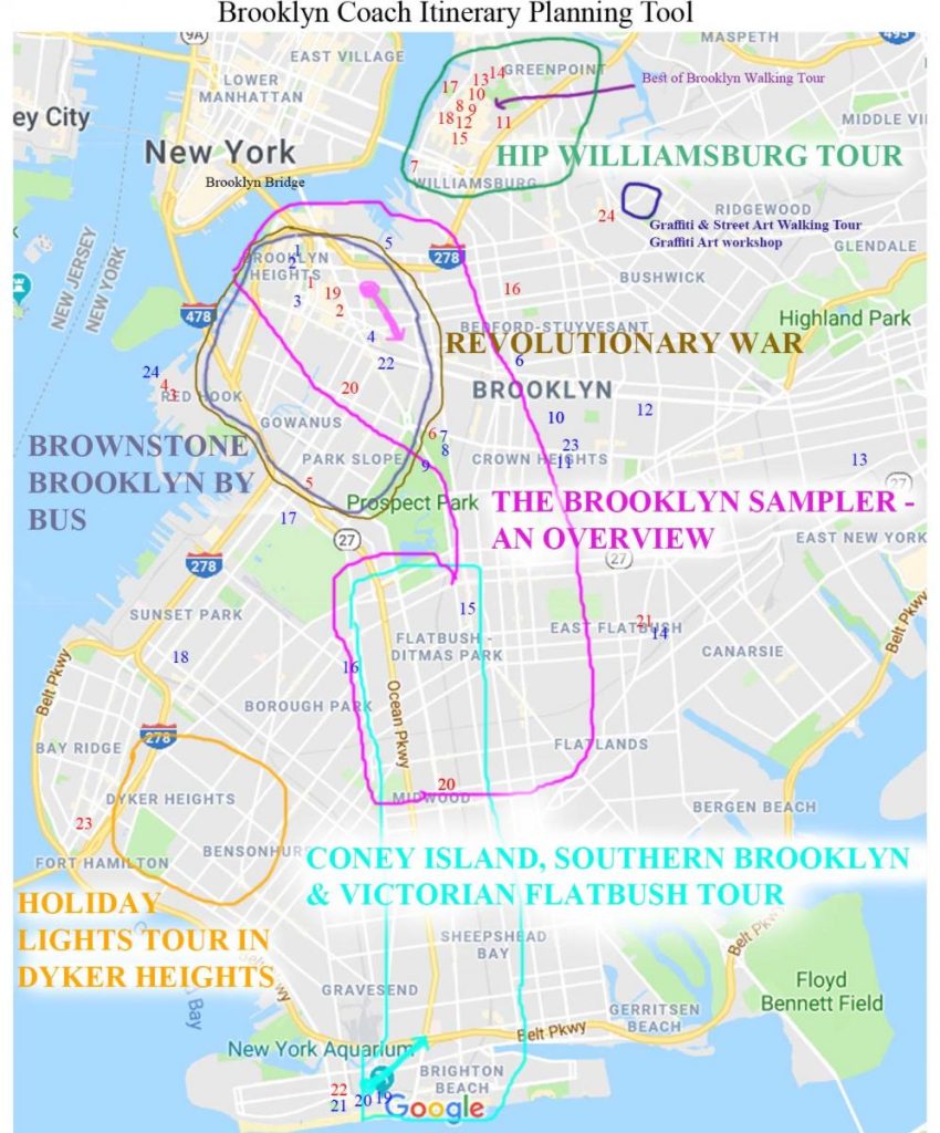 Map of Brooklyn bus tour locations