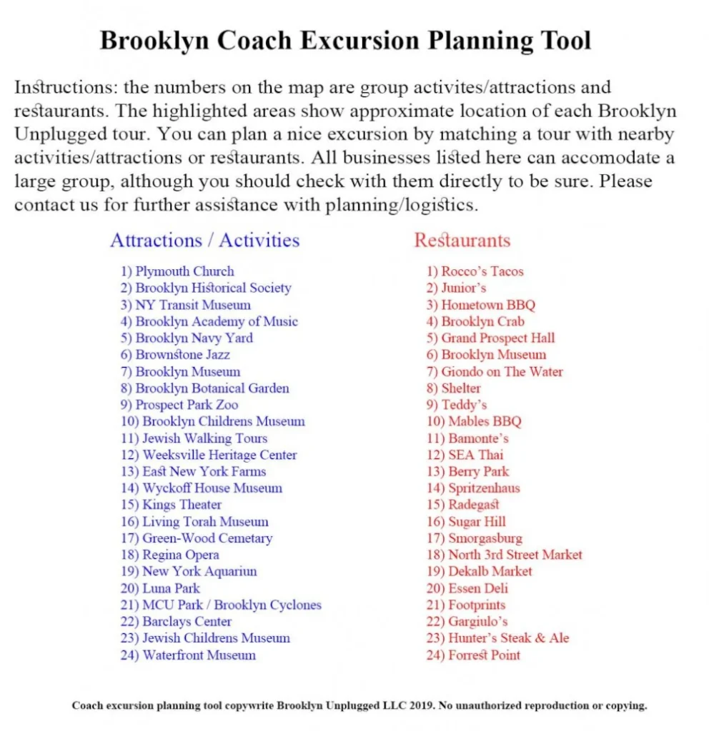 List of group-friendly restaurants & attractions in Brooklyn